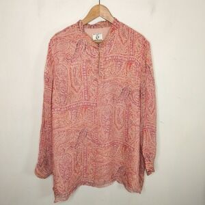 Vtg ICE Silk Chiffon Beaded Tunic Pink Floral
